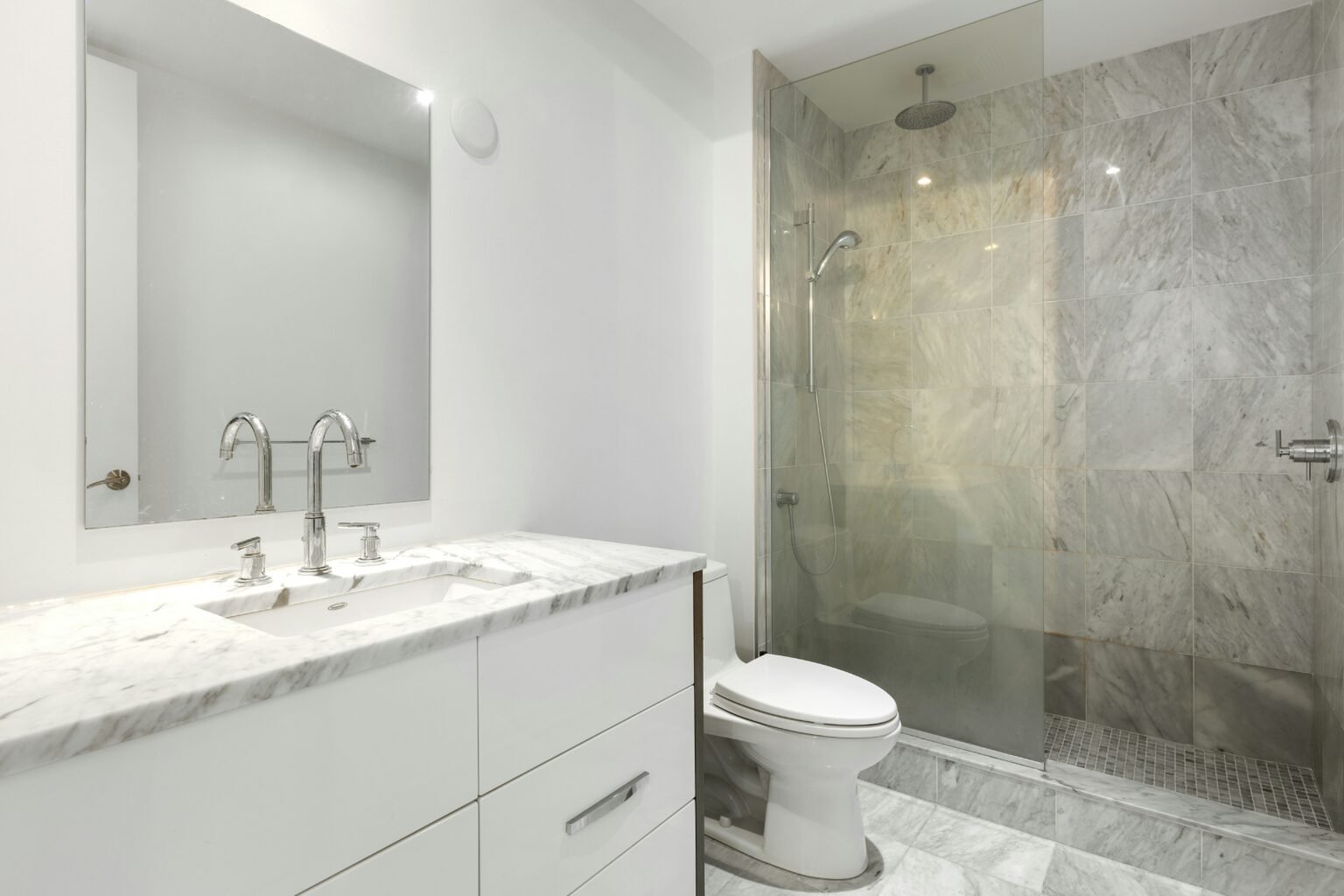 Kitchen and bathroom plumbing in Manhattan. Marble bathroom