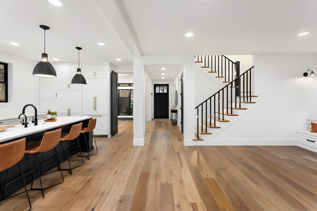 Wood floor in an open-concept home