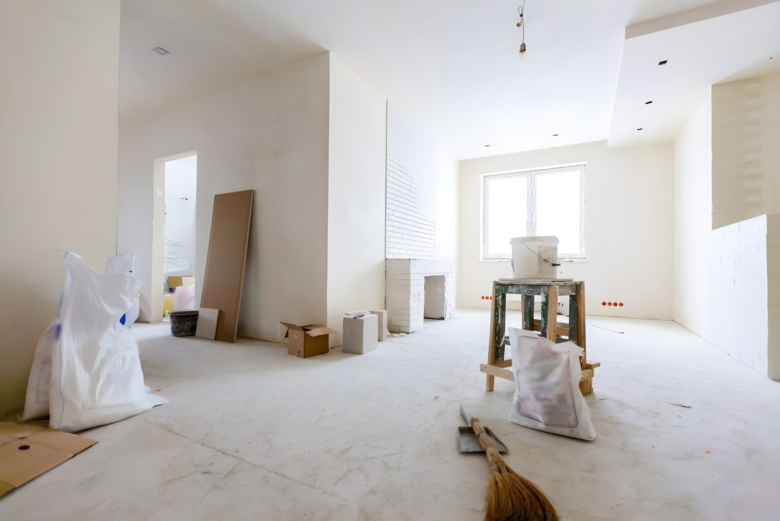 Interior demolition being done in an empty room.